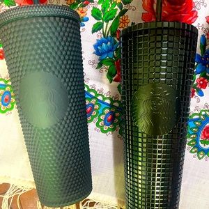 Starbucks Matte dark green studded tumbler & Dark Green Emerald Jewel Tumbler
